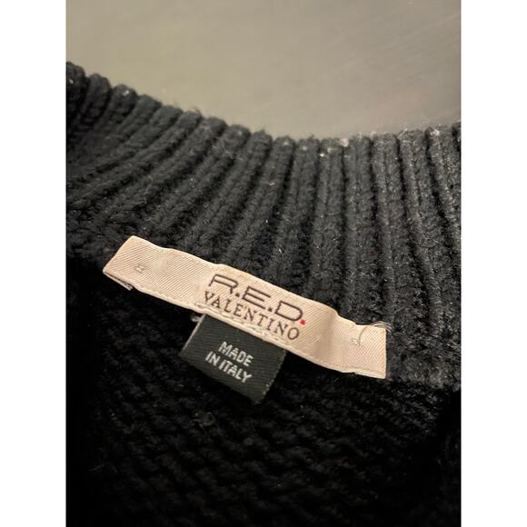 RED Valentino Sweater Womens 44 Black Wool Belted Button Front Long Cardigan - Picture 3 of 9